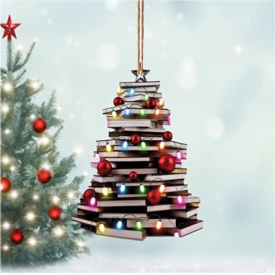 ASKJDT Christmas Tree Shape Bookshelf Pendant, Mini Christmas Treeacrylic Hanging Ornaments,Books Stacked Ornament,Christmas Party DecorCar Rear View Mirror Hanging Ornaments (1PCSB)