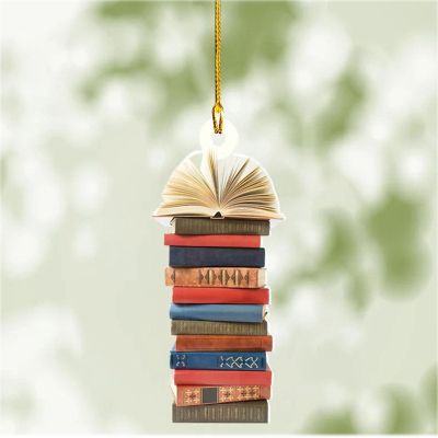 ASKJDT Christmas Tree Shape Bookshelf Pendant, Mini Christmas Treeacrylic Hanging Ornaments,Books Stacked Ornament,Christmas Party DecorCar Rear View Mirror Hanging Ornaments (1PCSJ)