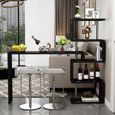 KWOKING Rectangular Bar Table with Wood Top and Pedestal Base Small Bar Table Against The Wall Living Room Porch Partition Wine Cabinet Bar Balcony Table Black 70.9" L x 11.8" W x 36.2" H