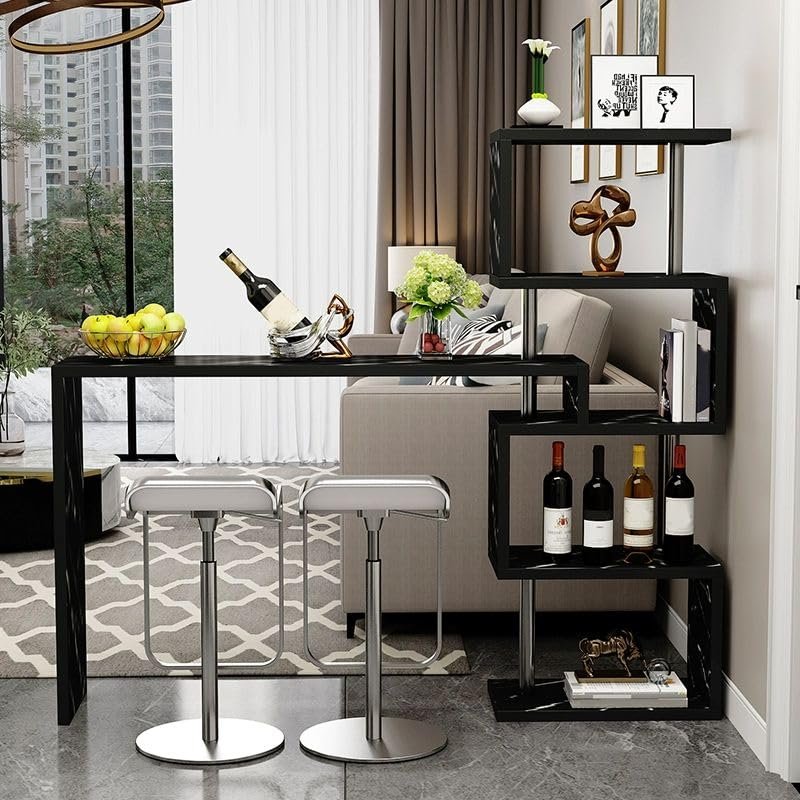 KWOKING Rectangular Bar Table with Wood Top and Pedestal Base Small Bar Table Against The Wall Living Room Porch Partition Wine Cabinet Bar Balcony Table Black 70.9" L x 11.8" W x 36.2" H