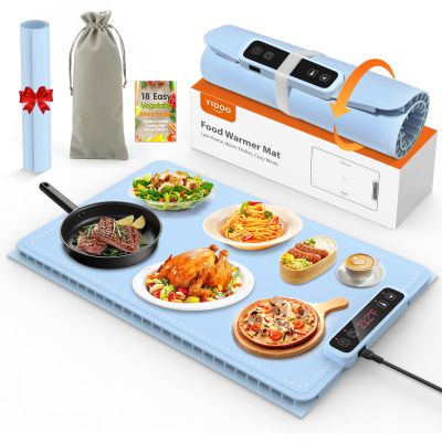YIDOO Premium Electric Warming Tray for Food - 5 Temp & 4H Timer, Anti-Scald Silicone Portable Food warmer Mat, Safety Lock, Roll-Up Design - Food Warming Mats for Countertop & Buffet Party Gathering
