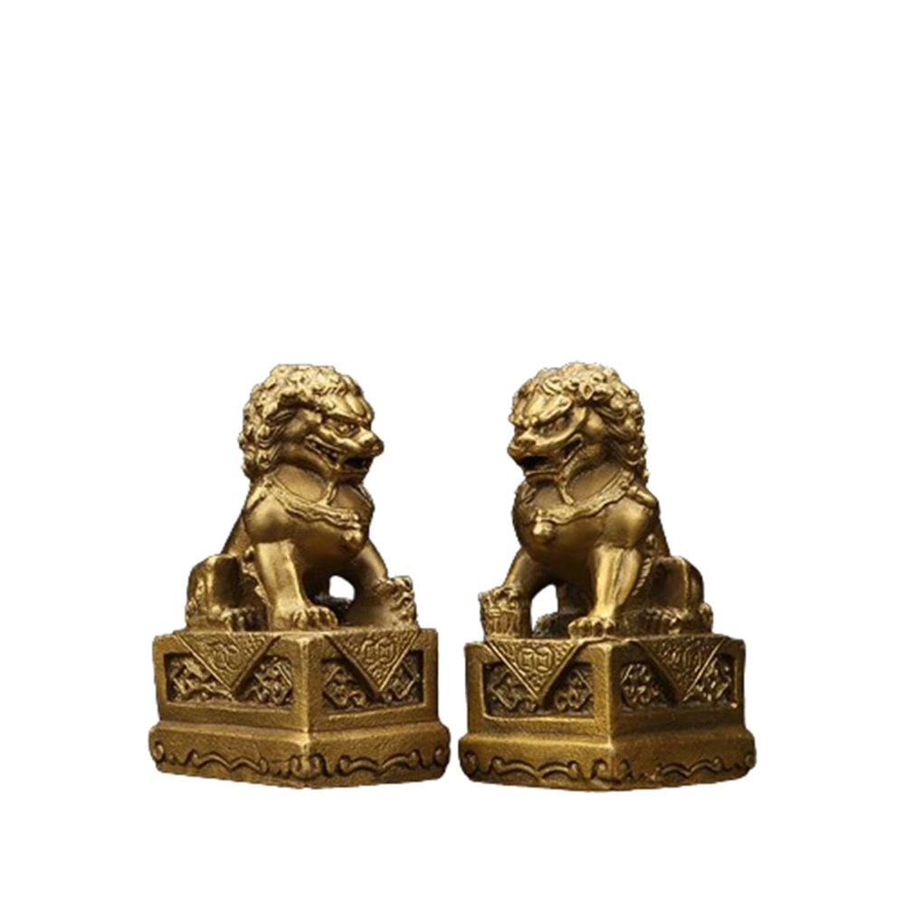 Siunwdiy Brass Foo Dog Statues Pair, Traditional Chinese Guardian Lions, Feng Shui Decor, Home and Garden, Housewarming Gift, to Ward Off Negative Energy,2.8" H x1.6 L x 1.2" W 0.44lb