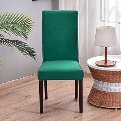 Dining Room Chair Covers Solid Color 1/4/6/10 Set, Velvet High Back Chair Covers Stretch Spandex Fabric Kitchen Chair Slipcover Removable Washable Decor for Home and Banquet(Set of 1,Emerald)