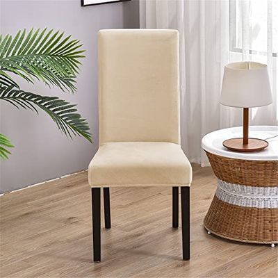 ZYANLING Dining Room Chair Covers Solid Color 1/4/6/10 Set, Velvet High Back Chair Covers Stretch Spandex Fabric Kitchen Chair Slipcover Removable Washable Decor for Home and Banquet(Set of 1,Cream)