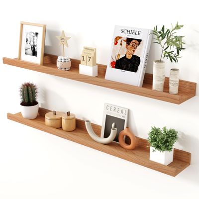 Axeman Cherry Picture Ledge Shelf, 36 Inch Floating Shelves Set of 2, Solid Wood Wall Shelves with Lip, Wall Decor Storage for Bedroom Living Room Bathroom Kitchen Nursery Photo, Natural Cherry