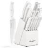 KATISUN Knife Set, White High Carbon Stainless Steel Kitchen Knife Sets with Block, Built-in Sharpener, Forged Triple Rivet, Dishwasher Safe view 1
