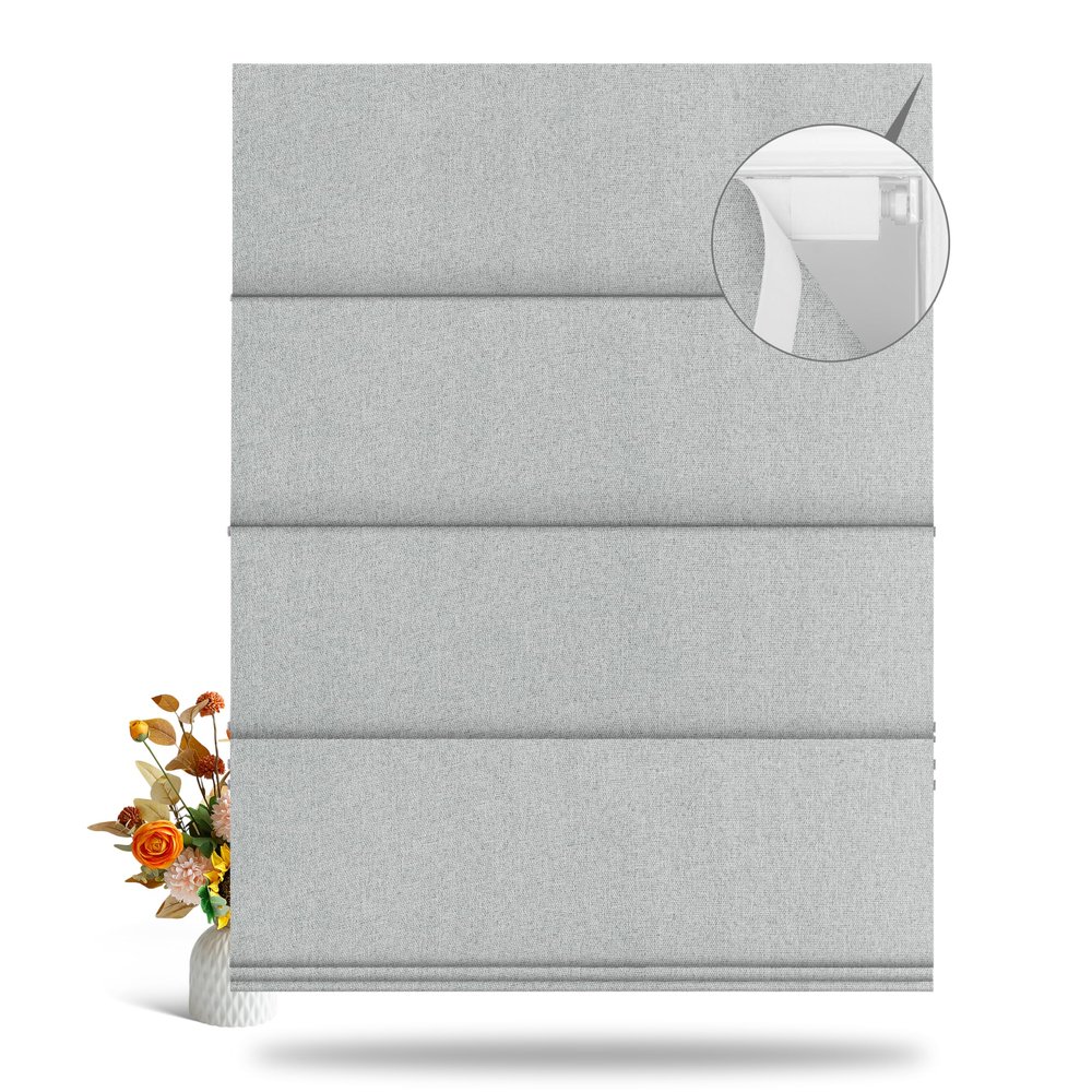 BERISSA No Tool No Drill Blackout Roman Shades for Windows,Cordless Roman Blinds,Room Darkening Shades,Pull Down Window Shades for Home Office.Easy to Install.SY Grey.58 W x 72" H