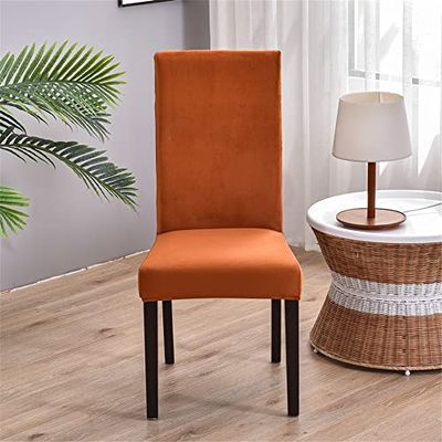 ZYANLING Dining Room Chair Covers Solid Color 1/4/6/10 Set, Velvet High Back Chair Covers Stretch Spandex Fabric Kitchen Chair Slipcover Removable Washable Decor for Home and Banquet(Set of 10,Brown)