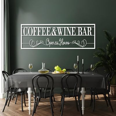 Gasijet Coffee and Wine Bar Sign Metal, Coffee and Wine Metal Wall Art, Bar Wall Decor, Office Wall Decor, Home Decor Living Room, Dining Room Art (White, 59"x20"|150x51cm)