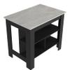 CHARMMA 40.5" Kitchen Island, Farmhouse Wooden Stationary Island Table with 3 Concealed Shelves,Side Open Kitchen Table with White Topboard Shelf for Dining Room(Grey) view 3