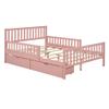 SOFTSEA Cute Full Platform Bed Frame for Boys Girls with Guardrail and Storage Wood Bed Frame with Drawers for Storage, Wood Slats and No Box Spring Needed, Pink view 1