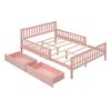 SOFTSEA Cute Full Platform Bed Frame for Boys Girls with Guardrail and Storage Wood Bed Frame with Drawers for Storage, Wood Slats and No Box Spring Needed, Pink view 3