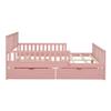 SOFTSEA Cute Full Platform Bed Frame for Boys Girls with Guardrail and Storage Wood Bed Frame with Drawers for Storage, Wood Slats and No Box Spring Needed, Pink view 4