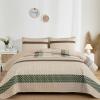 WONGS BEDDING Khaki Quilt King Size, Bohemian Stripe Quilt Sets 3 Pieces Boho Quilted Bedspread Set Lightweight Microfiber Coverlet Bedding Set All Season (104"x90") view 2