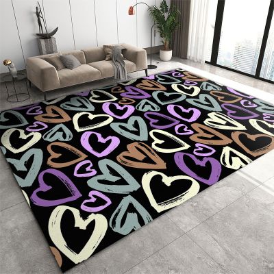 2x3 Rug Cute Heart-Shaped Graffiti Washable Rugs, Creative and Romantic Colorful Heart Laundry Room Carpet Non Slip Throw Rugs for Bathroom Kitchen Sink Front Door Bedroom Bedside