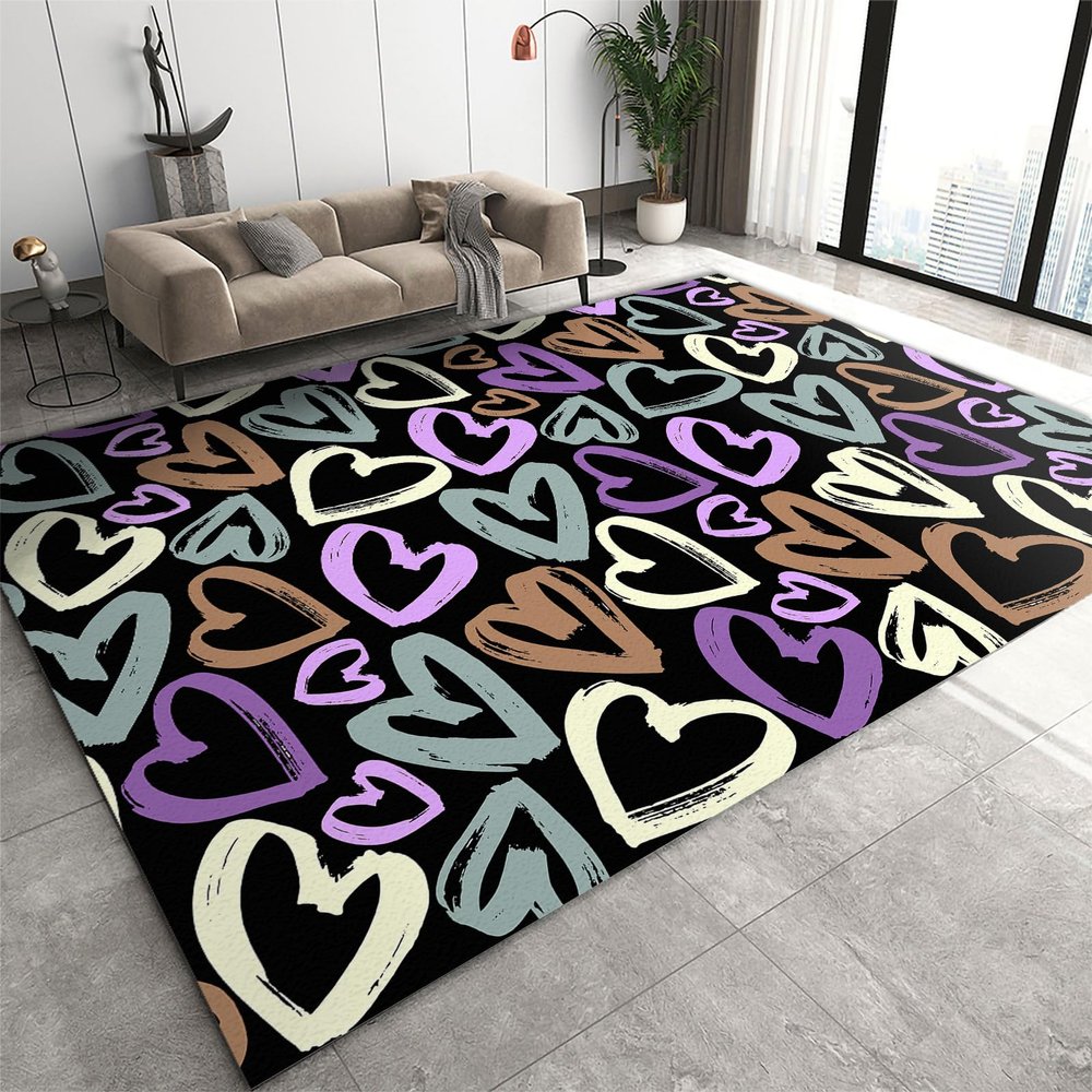 2x3 Rug Cute Heart-Shaped Graffiti Washable Rugs, Creative and Romantic Colorful Heart Laundry Room Carpet Non Slip Throw Rugs for Bathroom Kitchen Sink Front Door Bedroom Bedside