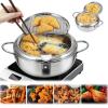 Stainless Steel Deep Fryer, Japanese Deep Fryer Pot, Stainless Steel Frying Pot with Thermometer & Oil Drip Drainer Rack, Precision Japanese Tempura Frying Pan with Lid(11in) view 1