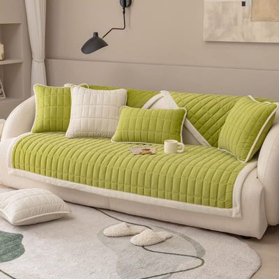 Dfcdcoo Couch Cover,Sofa Cover Sectional Couch Covers,Plaid Quilted Suede Sofa Cover, Super Soft Non Slip Sectional Furniture Couch Covers (Green,27x59in/70x150cm)
