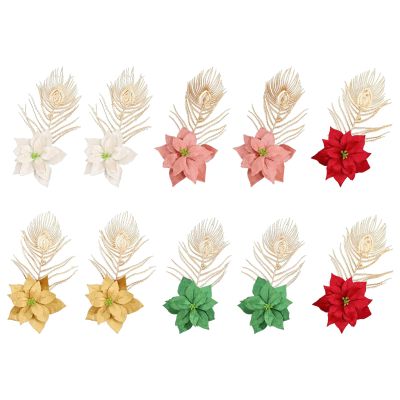 10 PCS Christmas Flower Decoration with Clips,5 Colors Artificial Christmas Flowers with Metal Clip,Christmas Tree Decoration,Christmas Tree Ornament for Wedding Party Decoration