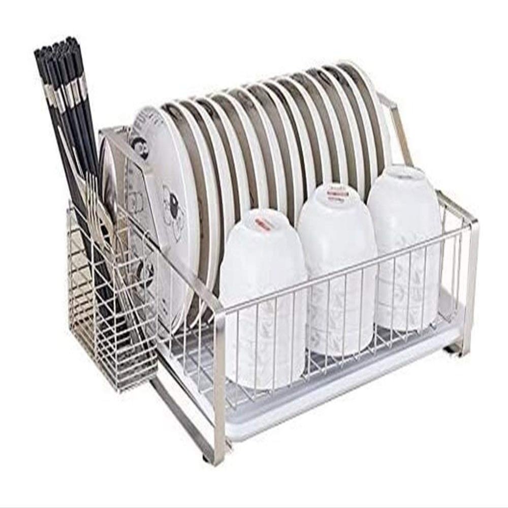 Sink Dishwash 304 Stainless Steel Large Kitchen Dish Drainers with Drip Tray Multifunction Plate Dish Drying Drain Rack for Kitchen (173344 Cm)