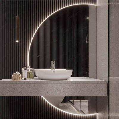 ZYBOWAYL 3-Color Dimmable LED Makeup Mirror Half Moon Full Length Mirror 32x47inch Anti-Fog Shatter-Proof Wall Mirror Large Half Circle Modern Backlit Decor Mirror Touch Control(Right Cut,90cm)