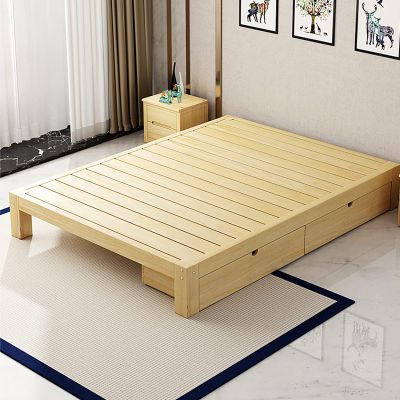JIXDILO Solid Wood Platform Bed Frame with Storage Drawers -12Japanese Style Wooden Slats Floor Bed(39.5" W x 81" L x 12" H, Twin XL)
