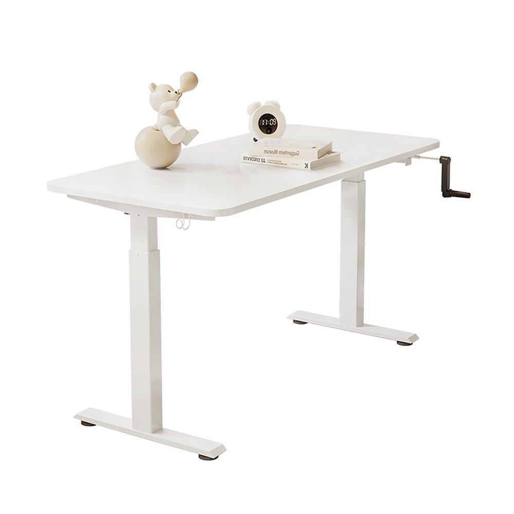NOBBAT Rising Desk Height Adjustable Desk Manual Standing Desk 120cm/47inX60cm/23.6in Sit Stand Desk Storage Drawer Home Office Desk(White)