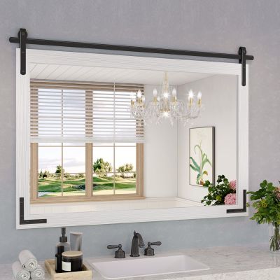 JIINGYO Farmhouse Bathroom Mirror, 40x30 Inch White Vanity Mirror for Wall, Wood Framed Rustic Mirror Rectangular Wall Decor Mirrors for Entryway Living Room Bedroom