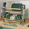 3-Tier Spice Rack, Dish Drying Rack Adjustable Large Dish Drainer for Storage Kitchen Counter Organization Compact Kitchen Dish Rack Drainboard Set (Black 56x23.5x61cm) (Green 42x2 (Gree view 2
