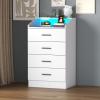 4 Drawer Dresser for bedroom with LED Light, Modern Dresser with Power Outlet, White Dressers with Open Storage Cubby, Chest of Drawers Storage Organizer for Bedroom, Hallway, Living Room(White) view 3