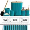 Shower Caddy and Bathroom Accessories Set, 25PC Bathroom Accessory Set with Shower Shelf Caddy for Bathroom Storage, Teal Shower Curtain Set, Toilet Brush, Trash Can, Soap Dispenser, Toothbrush holder view 3