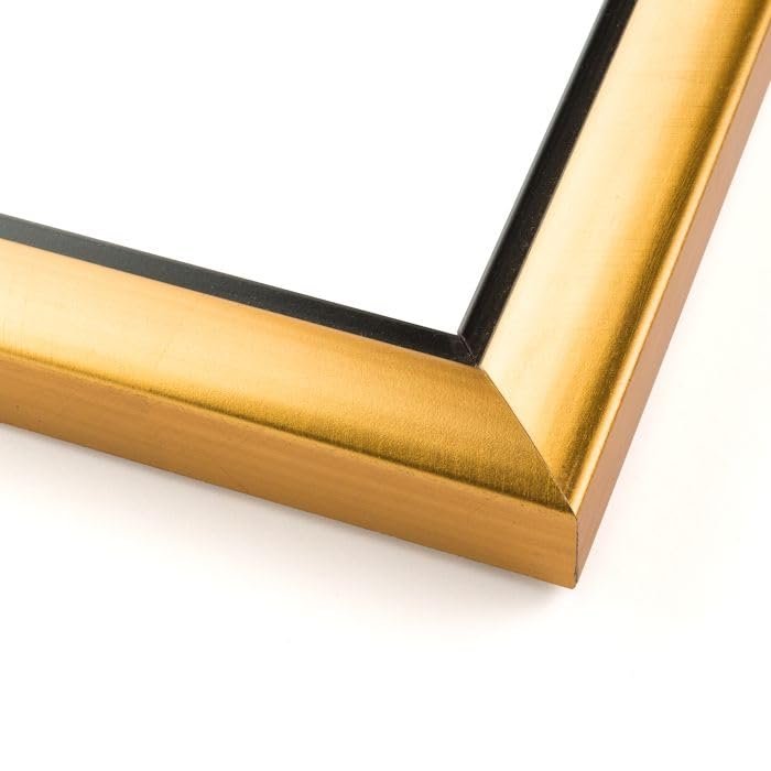 10x21 Frame Gold with Black Rim Solid Wood Picture Frame Width 1.25 Inches | Interior Frame Depth 0.4375 Inches | Sutton Photo Frame Complete with UV Acrylic, Foam Board Backing & Hanging Hardware
