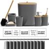 Clara Clark Bathroom Accessories Set - 27PC Bathroom Set with Adhesive Corner Shower Caddy Hanging, Bathroom Sets with Shower Curtain and Rugs, Grey Shower Curtain Set with Bathroom Trash Can view 4