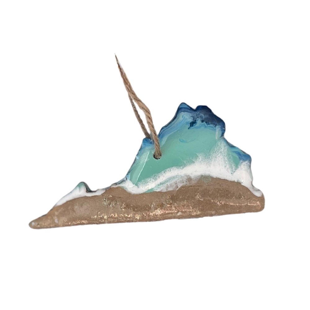 Beach Christmas Ornament, Ocean Resin Wave Art, Unique, State Ornament (Virginia)