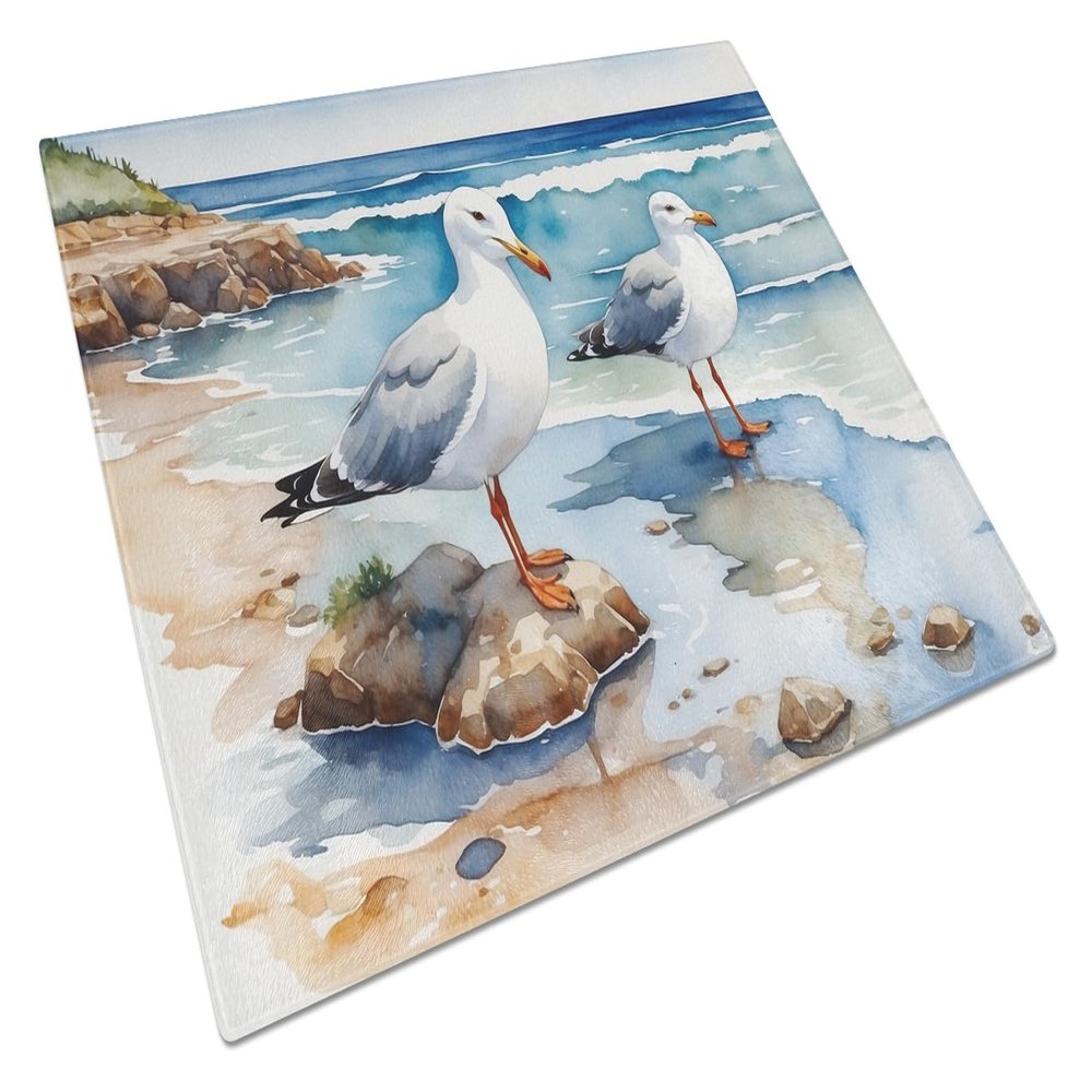 Caroline's Treasures Gulls Scavenging Glass Cutting Board Decorative Tempered Glass Kitchen Cutting and Serving Board Large Size Chopping Board