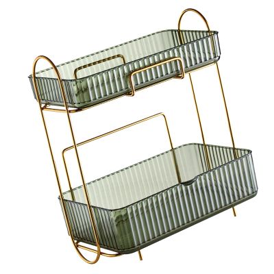 Perfume Organizer, Skin Care Organizer 2 Layers Heightened Design Bathroom Countertop Organizer with Removable Box for Kitchen, Desktop, Bedroom, Bathroom, Living Room (Green)