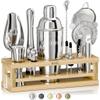 BARE BARREL Mixology Bartender Kit Bar Set | 16-Piece Cocktail Shaker Set | Martini Barware Mixing Tools for Home Bartending | Incl. 35 Recipe Cards | Gift Set (24oz Cobbler Shaker, Silver/Natural) view 1
