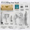 BARE BARREL Mixology Bartender Kit Bar Set | 16-Piece Cocktail Shaker Set | Martini Barware Mixing Tools for Home Bartending | Incl. 35 Recipe Cards | Gift Set (24oz Cobbler Shaker, Silver/Natural) view 4