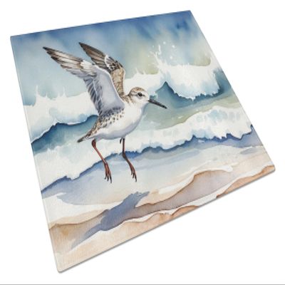Caroline's Treasures Sanderling Racing the Tide Glass Cutting Board Decorative Tempered Glass Kitchen Cutting and Serving Board Large Size Chopping Board