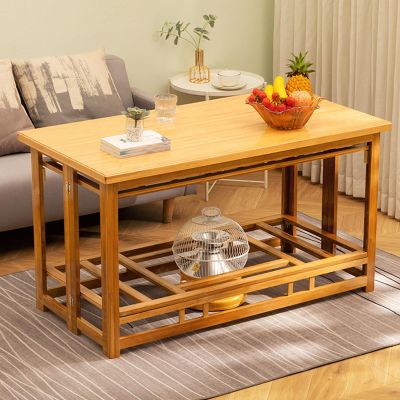 Coffee Table Foldable, Bamboo Coffee Tables for Living Room, Mid Century Modern Coffee Table, with Open Storage Shelf and Enclosure Quilt, Easy Assembly, Only Table(Natural,Large)