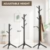 Hupmad Wooden Tree Coat Rack Stand,Sturdy Freestanding Coat Rack with 8 Hooks,3 Adjustable Height for Child Adult,Wood Coat Stand Tree Fits Entryway Bedroom Office for Bags,Hats, 2 Pack view 3