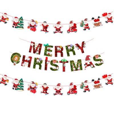 Lovmeety 3 Pcs Merry Christmas Banners Party Decorations, Xmas Paper Hanging Banner Set Patterns of Santa Christmas Trees Snowman Christmas Banner Flags for Home Office Party Decor Supplies