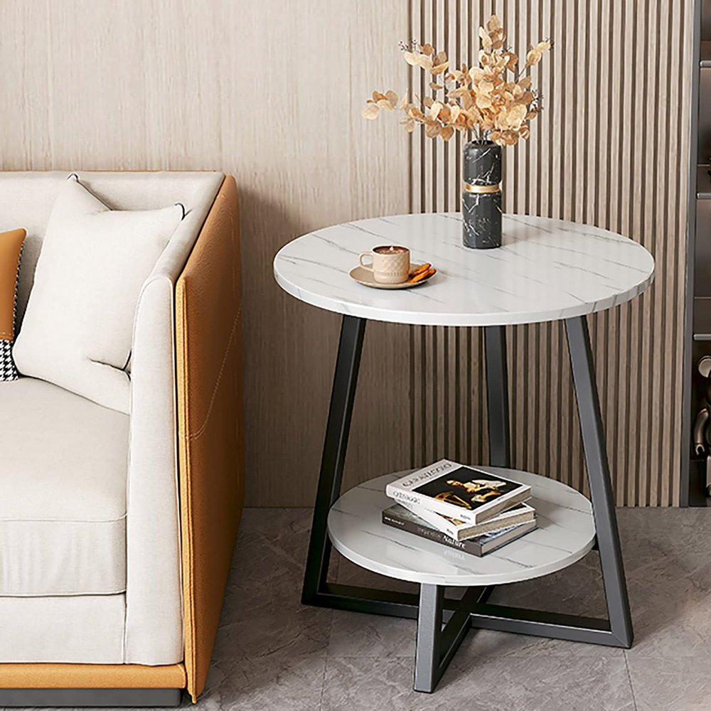 2 Tier Round Side Table, with Storage Shelf, Nightstand Bedside Table for Living Room Bedroom Small Space Living Room, Bedroom (19.7 * 21.7in)