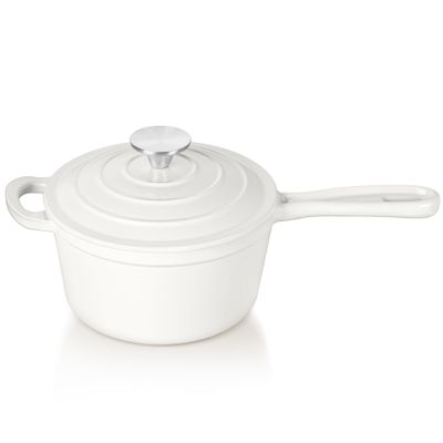 TeamFar 1QT Enameled Cast Iron Sauce Pan, Small Sauce Pot with Lid, Mini Dutch Oven Saucepan for Cooking/Simmering/Baking/Boiling, Sturdy & Nonstick, Oven Safe & Fit for Induction- White