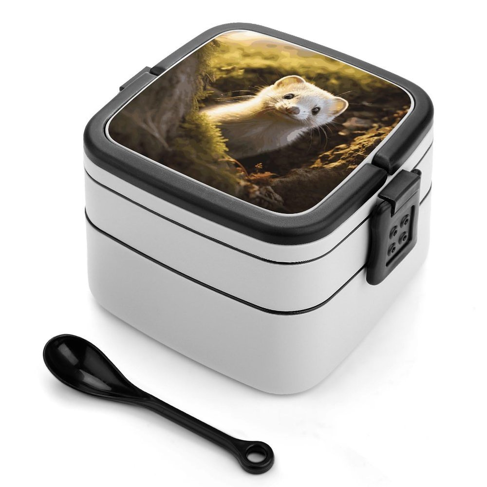 Adult Lunch Box Cute Weasel Printed Bento Box Portable Lunch Box with Spoon And Handle Bento Boxes for Workand Picnics