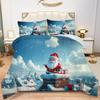Albideyaa Santa Claus Sitting on Chimney Pattern Comforter Set for Christmas Twin Size New Year Decor Duvet Bedding Set Blue Sky White Clouds Town Background 3D Print Quilt Set with 1Pillowcase view 1
