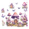 DRWSSR 2 Sheets Purple Cartoon Mushroom House Wall Stickers Removable DIY Green Plants and Flower Wall Stickers Viny Purple Butterfly Wall Decal for Girls Home Nursery Bedroom Bathroom Decoration view 1