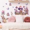 DRWSSR 2 Sheets Purple Cartoon Mushroom House Wall Stickers Removable DIY Green Plants and Flower Wall Stickers Viny Purple Butterfly Wall Decal for Girls Home Nursery Bedroom Bathroom Decoration view 3