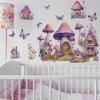 DRWSSR 2 Sheets Purple Cartoon Mushroom House Wall Stickers Removable DIY Green Plants and Flower Wall Stickers Viny Purple Butterfly Wall Decal for Girls Home Nursery Bedroom Bathroom Decoration view 4