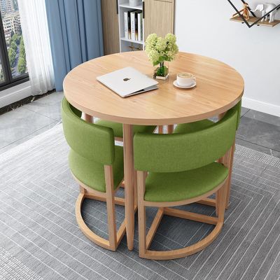 YHKJLYH Round Dining Table Set for 4 Persons Modern Kitchen Table and Chairs Set 5 Pieces for Small Place, Faux Marble Table and 4 Chairs Kitchen and Living Room Furniture (M)